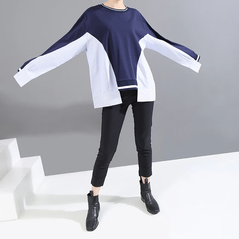 * Новинка 2019 корейский стиль женский модный синий пуловер толстовка рубашка