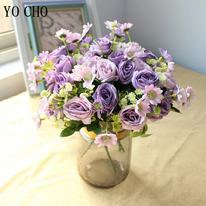 Искусственный цветок YO CHO мини букет шелковых роз маргаритки сделай сам