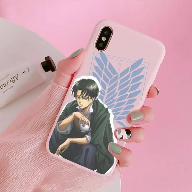 

Hot Anime Attack On Titan Phone Case Candy Color Pink for iPhone 11 pro XS MAX 8 7 6 6S Plus X 5S SE 2020 XR