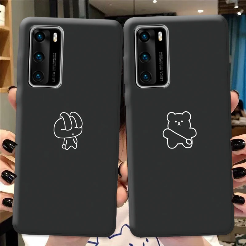 Черный силиконовый милый мультяшный чехол для Huawei P40 простой Pro Чехол Lite E|Бамперы|
