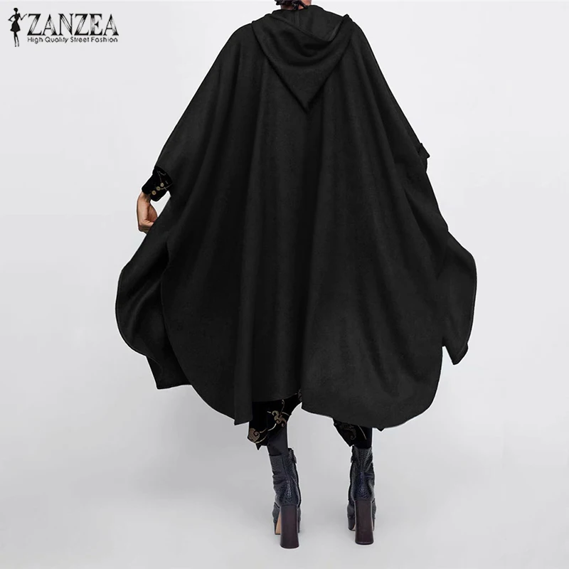 

Winter Long Bat Sleeve Solid OutwearZANZEA Women Autumn Hoodies Capes Jackets Ponchos Coats Fashion Casual Loose Long Cloak