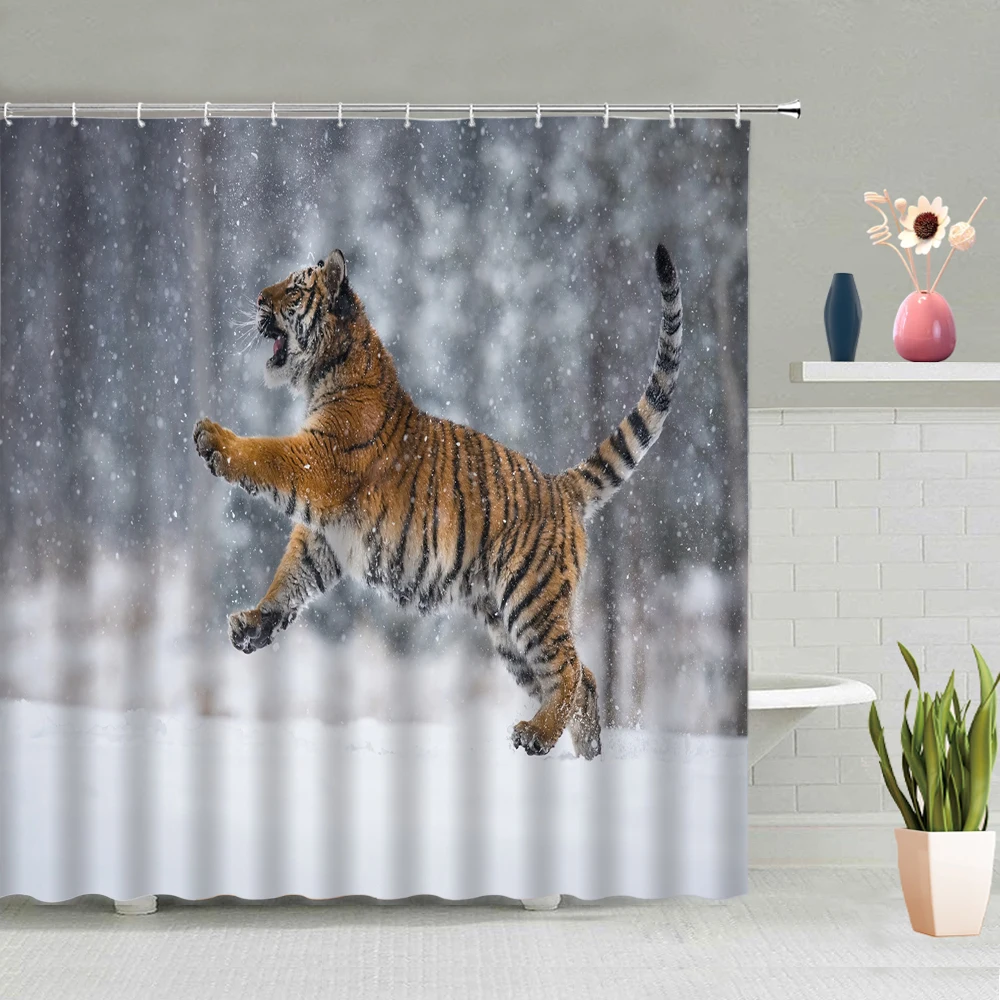 

Animals Shower Curtains Brown Bear Donkey Polar Bear Goose Tiger Leopard Cow Lion Mountain Grassland Tree Snowfield Background