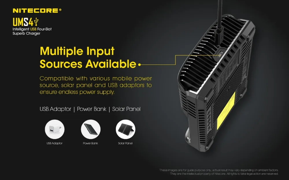 NITECORE UMS4 интеллектуальное USB четырехслотовое зарядное устройство OLED экран дисплей зарядное устройство