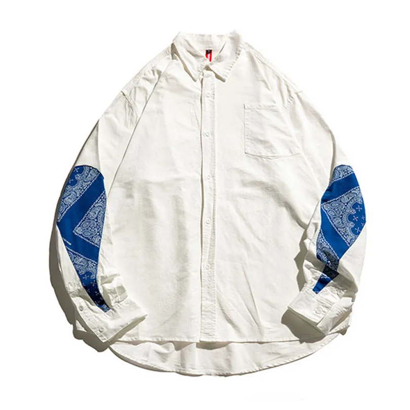 

Мужская хлопковая рубашка на пуговицах, с принтом и длинным рукавом