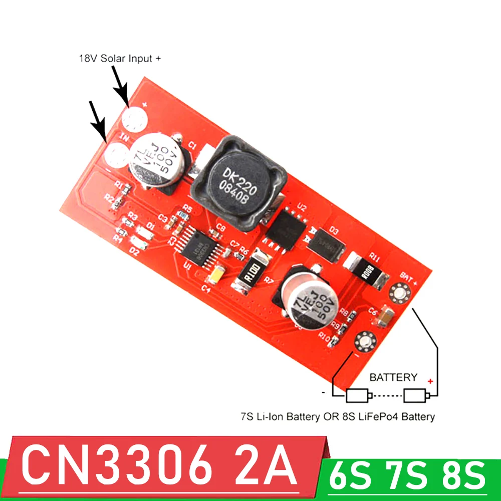 Зарядка литий ионного аккумулятора 6S 7S 8S 24V Li Ion LifePo4 CN3306 2A Boost 18V MPPT контроллер