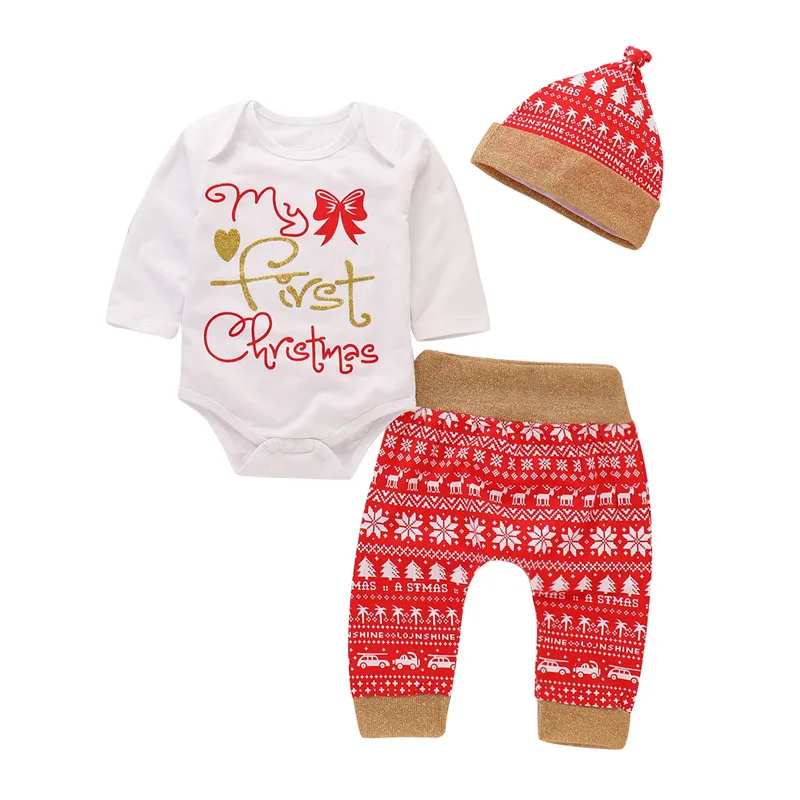Первый Рождественский комплект одежды Carters для маленьких девочек; осенняя одежда для малышей; топы с цветочным принтом+ удобные штаны+ повязка на голову с принтом розы; D30 - Цвет: 993074