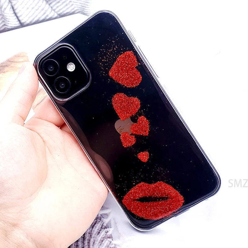 

Lipstick Mark Pattern Gliter Clear Green Case For Girls For Oppo Realme 8 7 5 Pro C3 C21 GT Neo 5g Soft TPU Cover Funda Carcasa