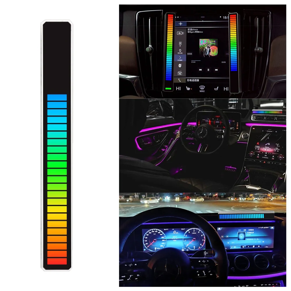 

Black Shell RGB Voice-Activated Pickup Rhythm Light With Base Aluminum Alloy 32 LED Bit Music Level Indicator for Car Home Party