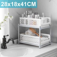 2 tier sliding cabinet basket kitchen organizer under sink drawer mesh storage rack with pull out drawers bathroom desktop shelf