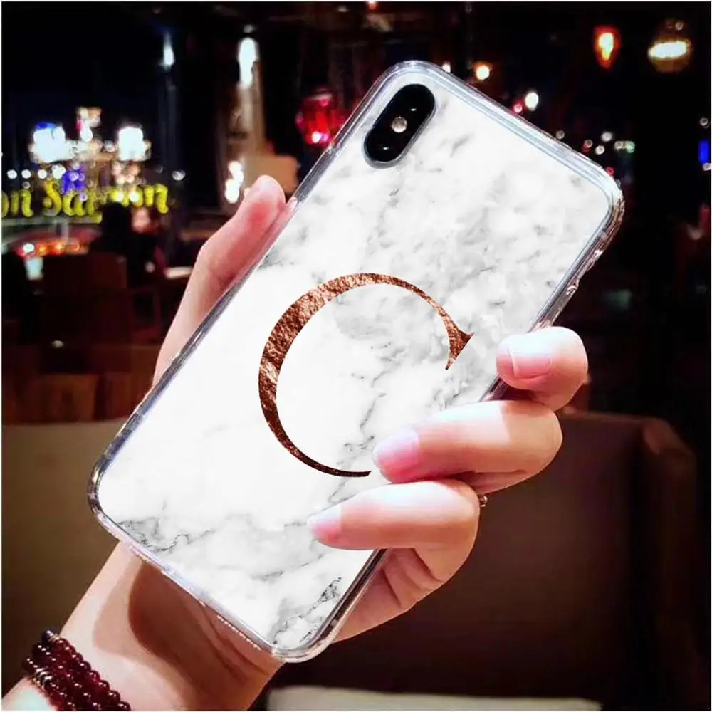 Чехол для телефона из мягкого TPU с белым мраморным монограммой букв A B C D для iPhone 5S 5 SE 6 6s Plus 7 7Plus 8 8Plus X XS Max XR.