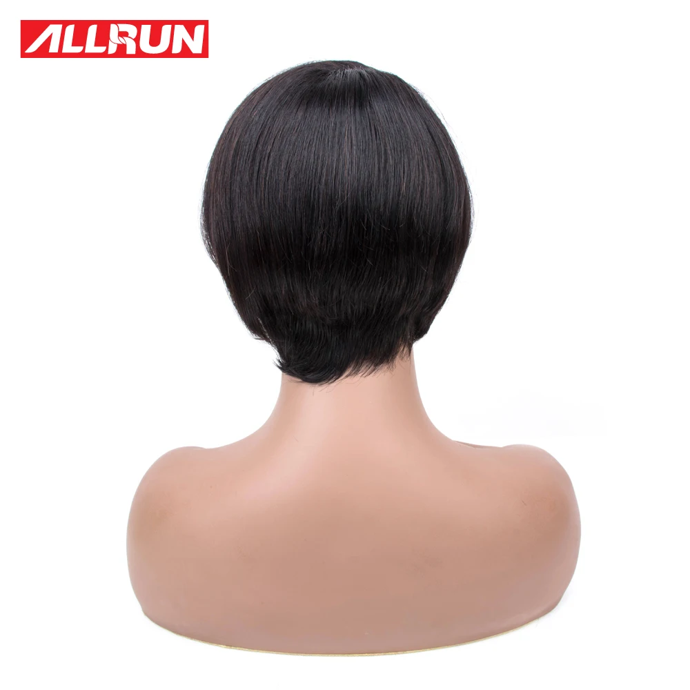 Allrun Human Hair Wig Non Remy Short Bob For Black Women Brazilian Wigs Side Part Lace Straight Natural Color | Шиньоны и парики