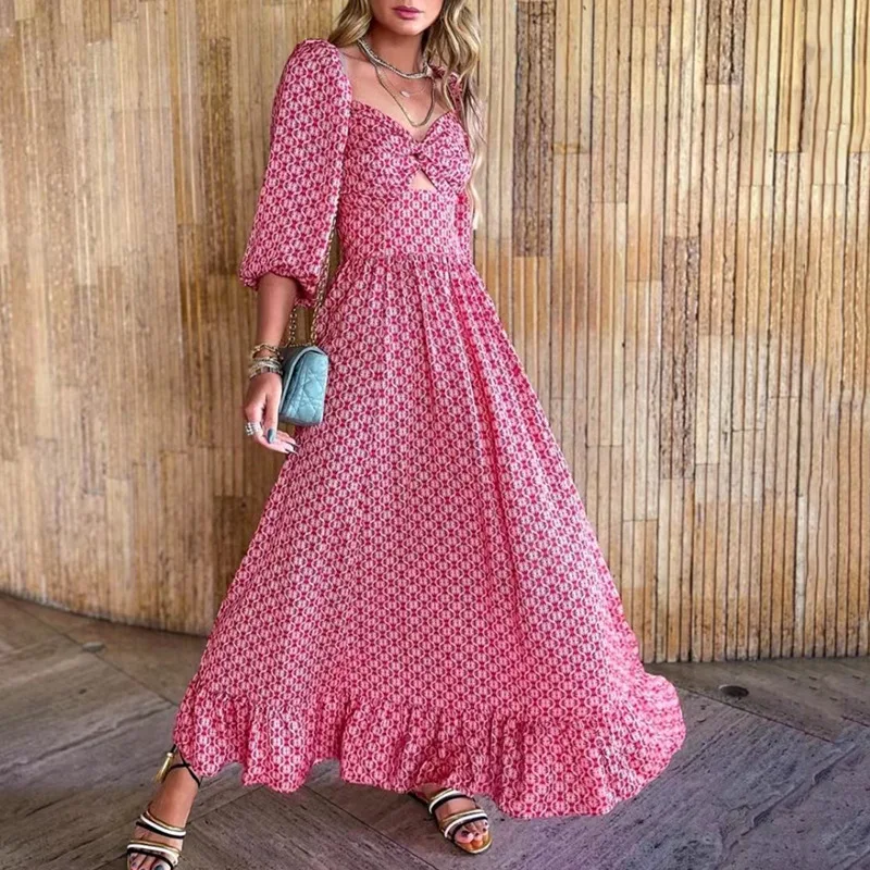 

Women Dresses 2021 Sexy Square Neck Tube Top Summer Boho Dress Women's Clothing Vintage Casual Beach Vacation Long Dress Vestido