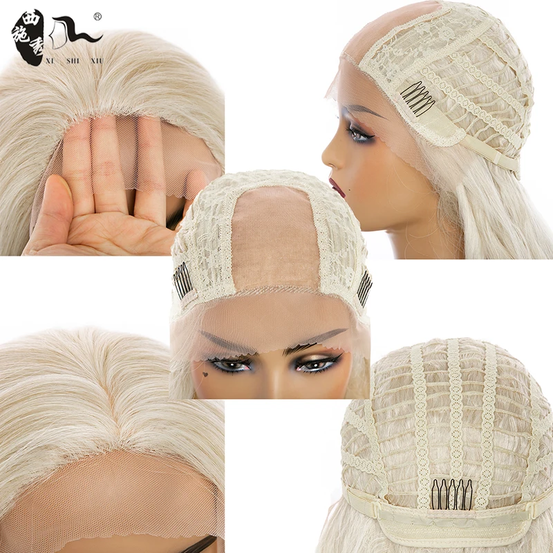 

XISHIXIUHAIR 55cm Lace Front Wigs Wave Long Hair Synthetic Lace Front Wig Blonde 3 Colors Available Wigs For Women Cosplay