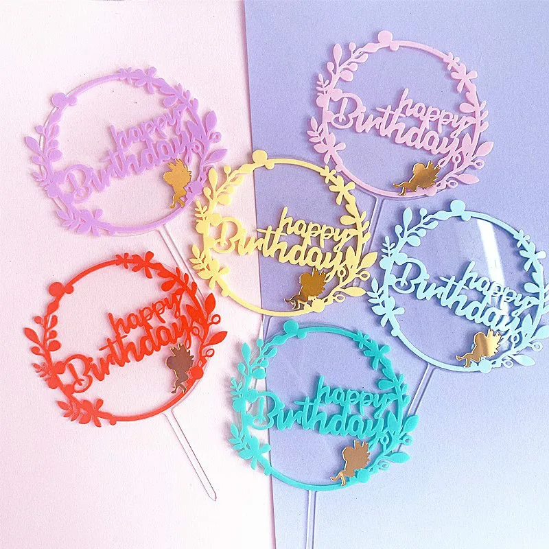 

Happy Birthday Cake Topper Acrylic Letter Gold Pink Birthday Cake Toppers Flags For Kids Birthday Party Cake Decorations G