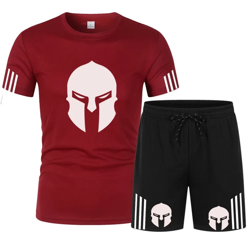 

2021 Summer New Fashion Casual Men's T-shirt Suit 2 Sportswear Suit Basketball Sports Fitness Printing T-shirt + Men's Suit