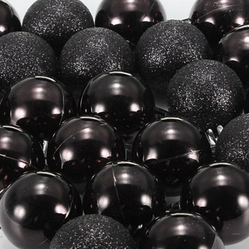 Top-48Pcs Chic Christmas Baubles Tree Plain Glitter XMAS Ornament Ball Decoration 24Pcs White & Black | Освещение