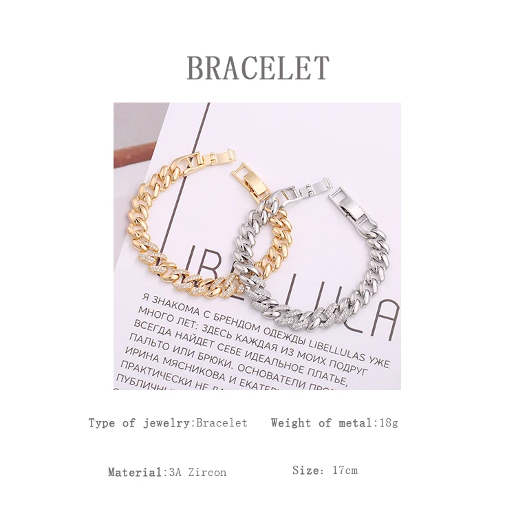 

2021 New Fashion Zircon Bracelet Chunky Chain DeasignSingle Row Micro-inlaid Zircon Buckle Bracelet & Bangle Women Jewelry