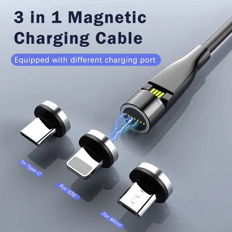 Магнитный зарядный кабель 3A Быстрая зарядка USB Micro Type C магнитное зарядное