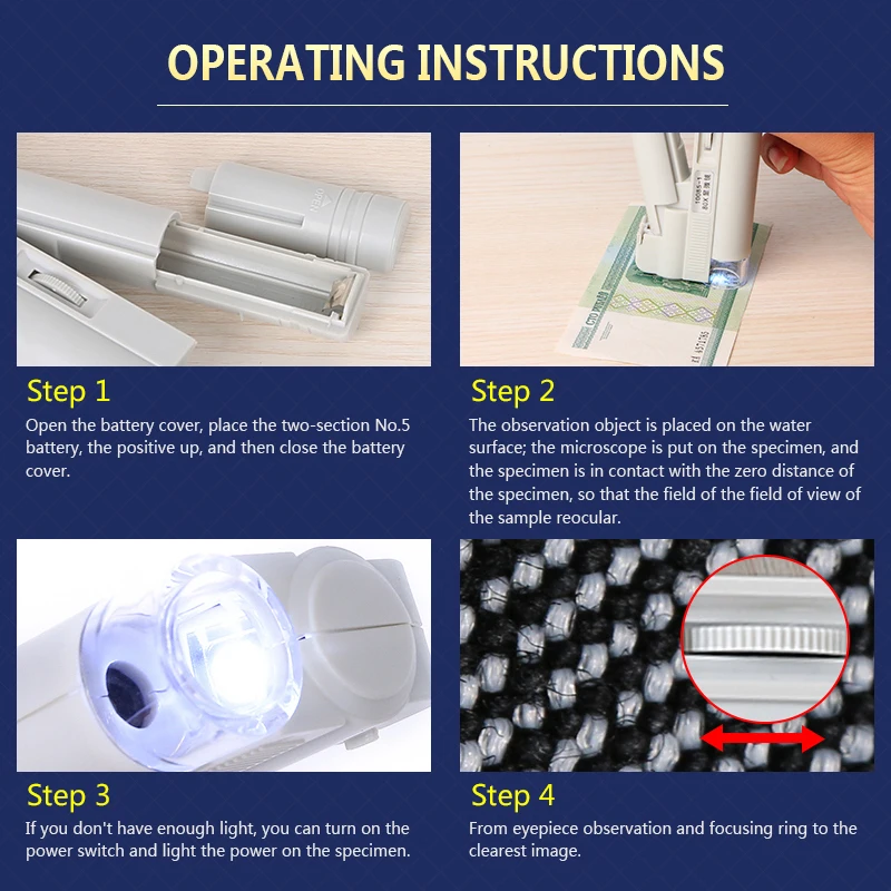 Мини ювелир 100x светодиодный карманный микроскоп Ювелирные изделия Лупа Стекло 100