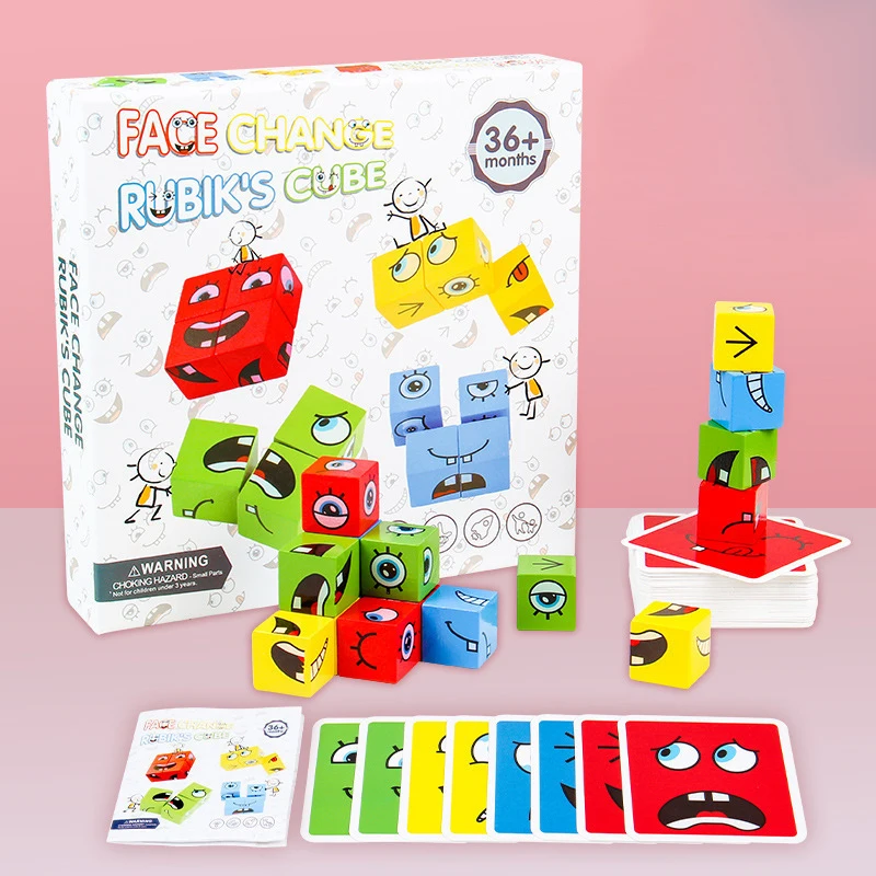 

Montessori Children Wooden Expression Puzzled Magic Cube Building Blocks Kids Educational Toys Thinking Parent-child Gift