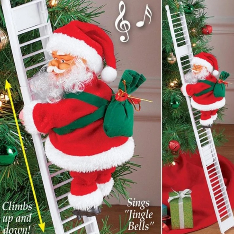 Santa Claus Climbing Ladder Single Electric Ladder Santa Claus Glowing Santa Claus Kid Toy Children Christmas Gifts claus muss przerwy w jedzeniu
