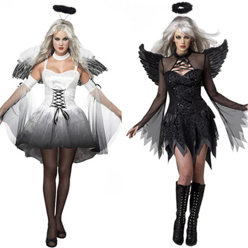 2019 вечерние платья для женщин на Хэллоуин косплей костюм черный вампир белое