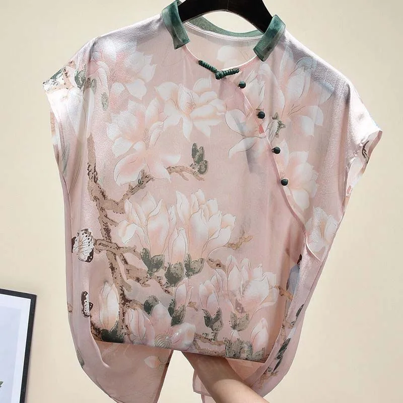 

Женские весенне-летние стильные шифоновые женские блузки рубашки, повседневные шифоновые Блузы с коротким рукавом и круглым вырезом, топы ...