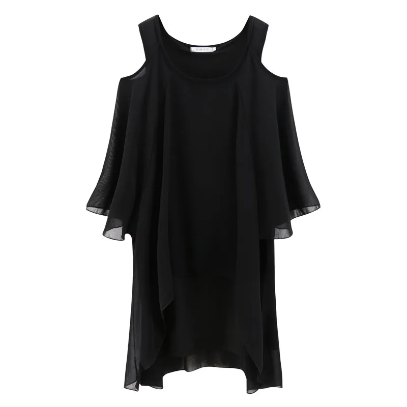 Женское шифоновое платье летнее свободное большого размера с открытыми плечами