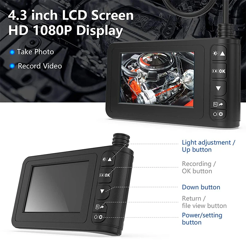 

Industrial Endoscope 1080P HD Digital Borescope Camera Waterproof 4.3Inch LCD Sn with 6 LED Lights 16GB TF Card