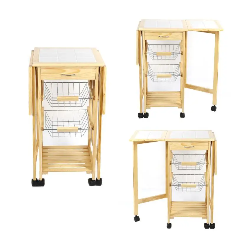 

Three-layer Foldable Shelf Removable With Wheels Kitchen Storage Dining Car Kitchen Trolleys Shelf Storage Basket Shelf Rack HWC