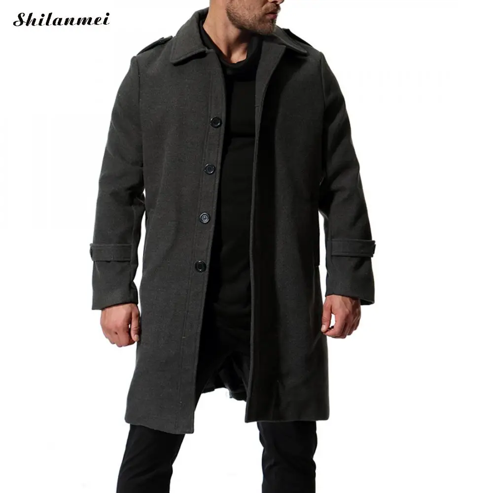 Мужское длинное шерстяное пальто большого размера деловое 2019 зимний теплый