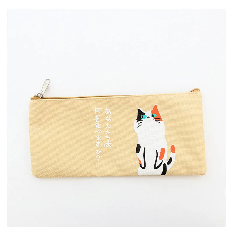 Милые холщовые сумки для карандашей с изображением кошки чехол на молнии Etui