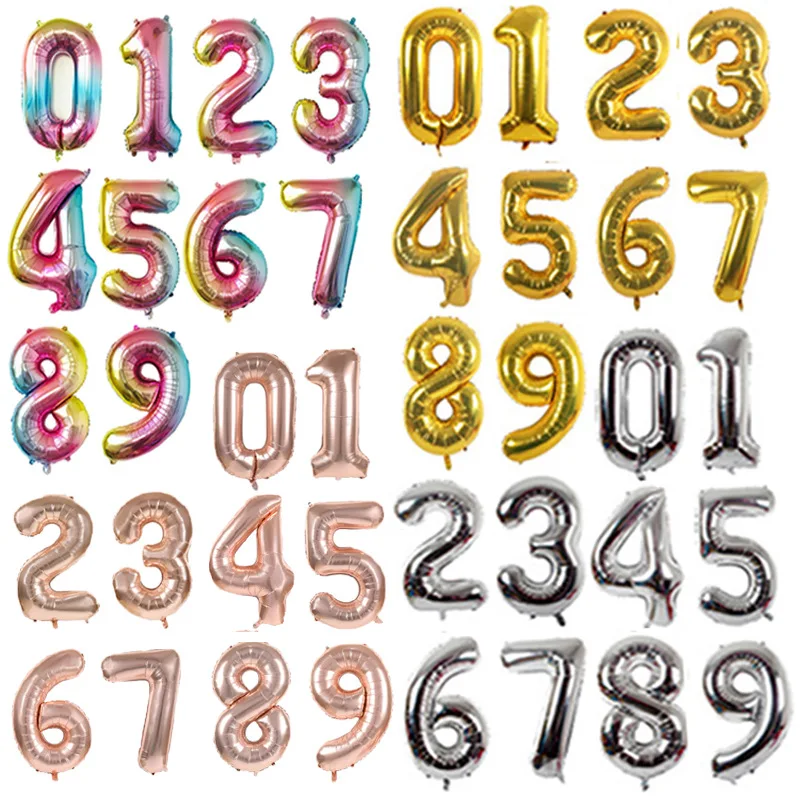 

16 inch Gold Silver Number 0-9 Foil Balloons Rose Gold Rainbow Birthday Party Festival Decoration Supplies