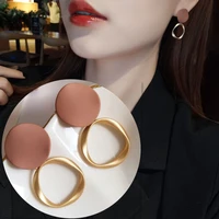 retro style geometric brown earrings south korea fashion manifesto matte earrings 2021 metal pendant female girl trend jewelry