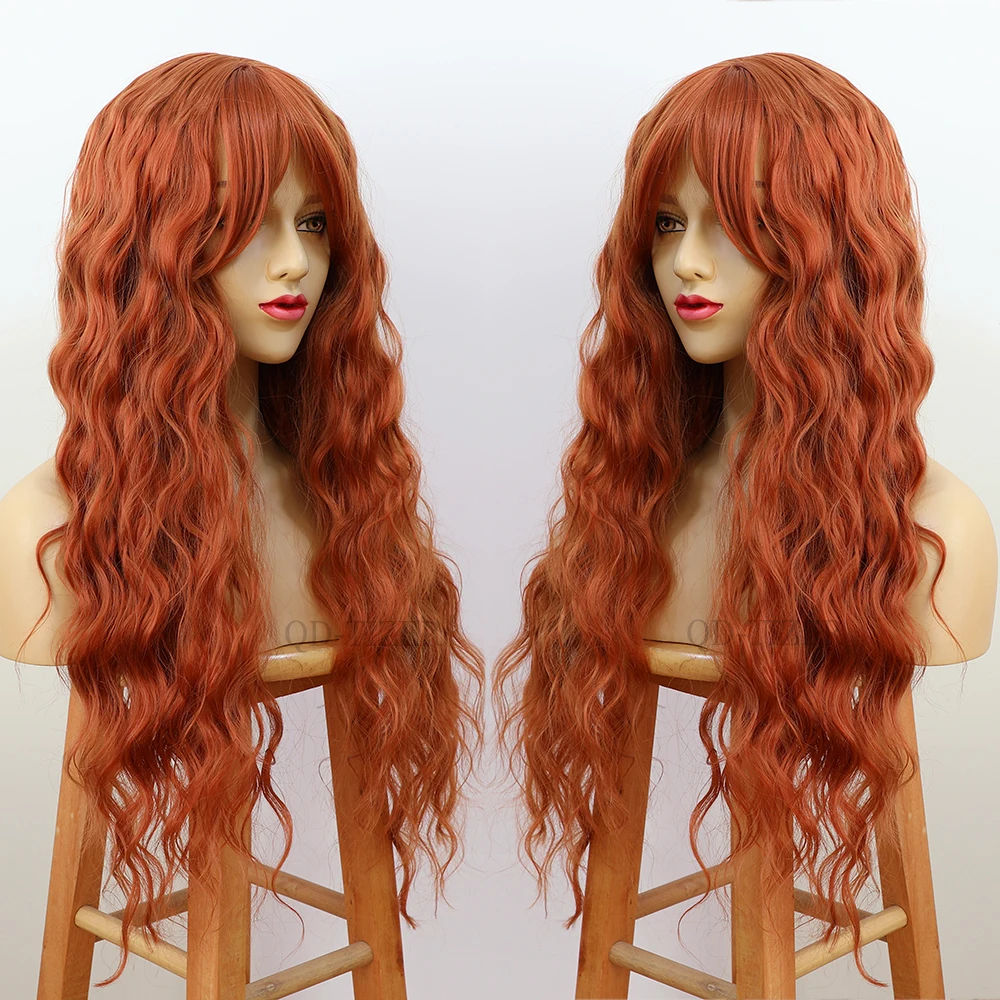 QD-Tizer Orange Red 180%  Long loose Wave Synthetic Hair Wigs No Lace Wigs for Women
