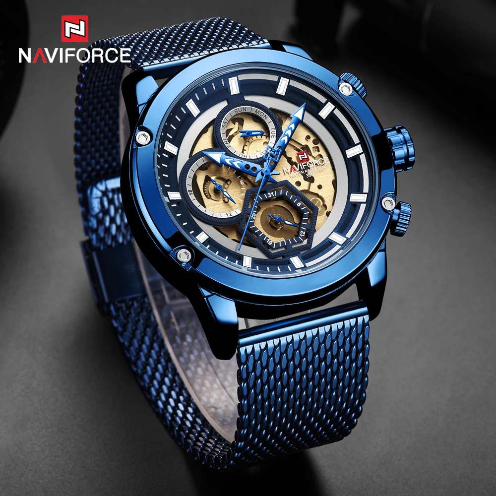NAVIFORCE повседневные спортивные часы для мужчин синий военный браслет из