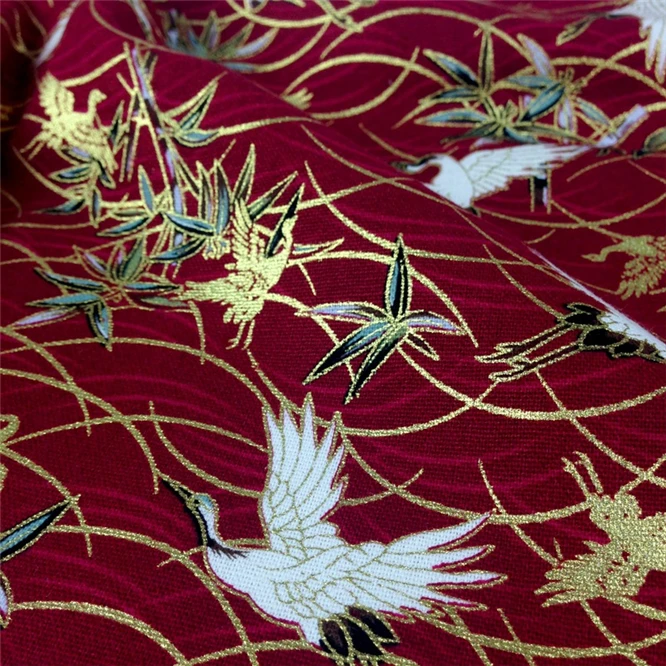 Японский БЛАГОРОДНЫЙ кран хлопок золотой порошок парча ткань дамасский жаккард