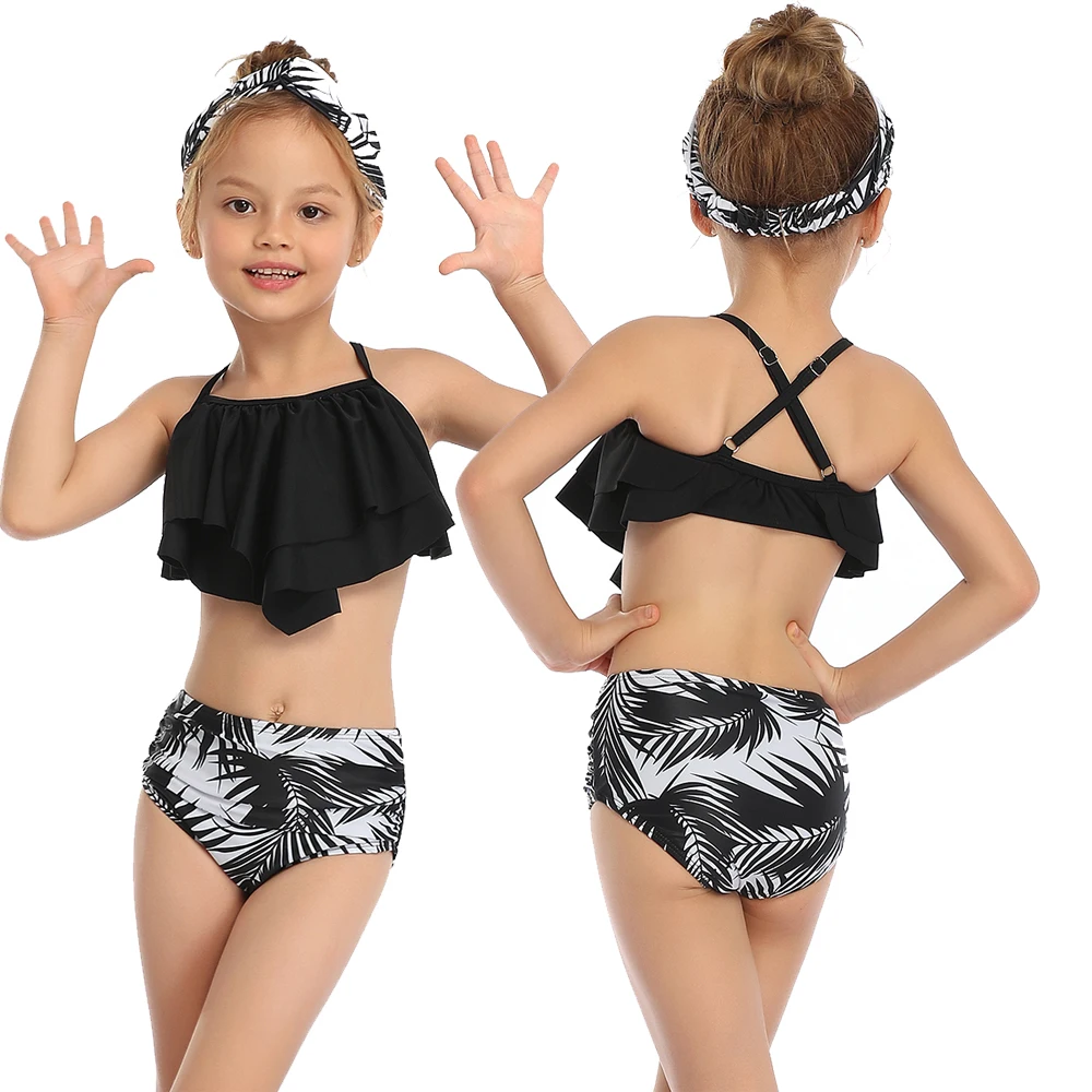 

2021 Girl Swimsuit Two Pieces Children's Swimwear Swim Suits Child Ruffle bikinis Split Mesh Bikini Sets Bathing Suit 2-14T