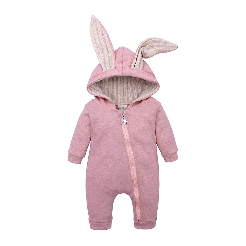 

Cute Newborn Baby Clothes Cotton Rabbit Long Ears Romper Hooded Zipper One-Pieces Child Bodysuits Clothing Supply