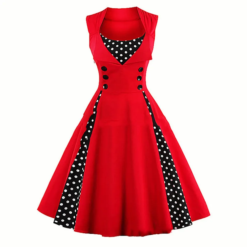 

S- Women Robe Retro Vintage Dress 50s 60s Rockabilly Dot Swing Pin Up Summer Party Dresses Elegant Tunic Vestidos Casual