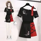 Комплекты с юбками; Большой Размеры женская одежда жира сестра летние шорты костюм 2021 Новое красно черная Hanfu Стиль, платье с топом, два комплект одежды из 2 предметов