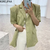 korejpaa women jacket 2021 summer korean chic minimalist temperament lapel single breasted loose versatile short sleeved blazer