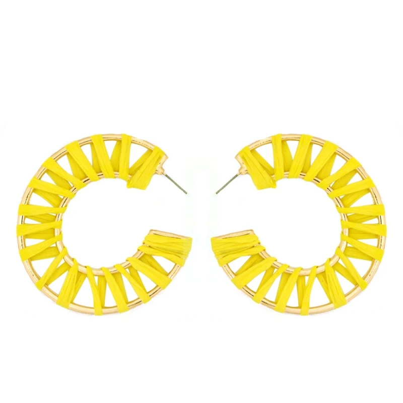 yellow 2 Женские серьги-кольца с разноцветными бусинами, большие круглые висячие серьги в богемном стиле, массивные Висячие серьги, аксессуары для ушей E68411 - Окраска металла: yellow 2