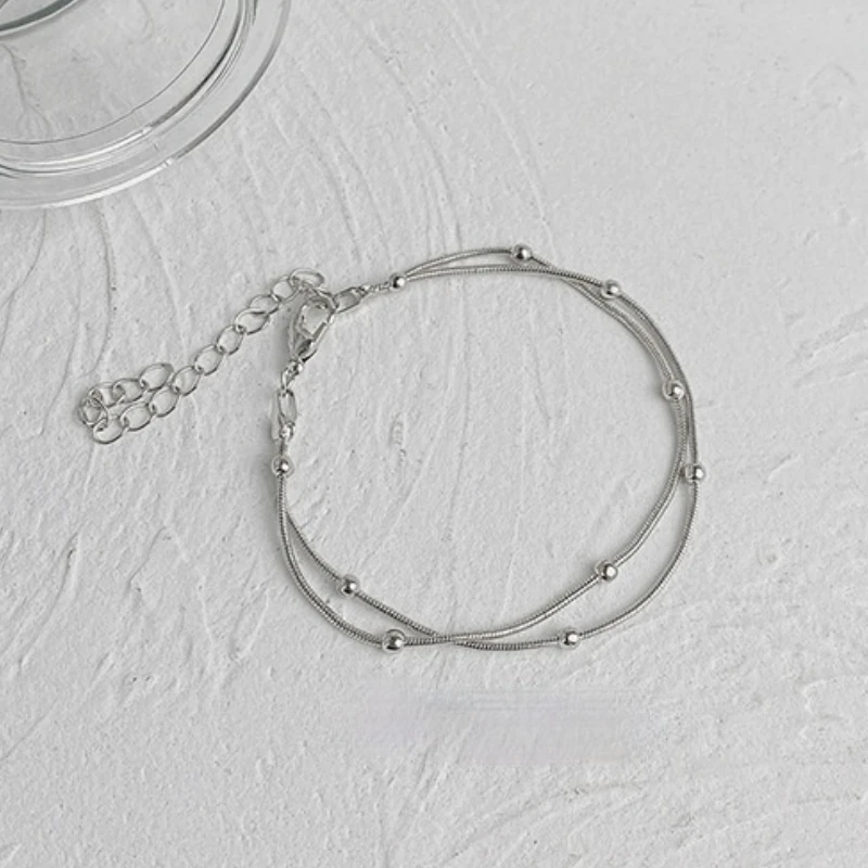 

VSnow Minimalist Double Layer Round Beaded Charm Bracelet for Women Fashion Delicate Metallic Silver Color Bracelet Jewellery