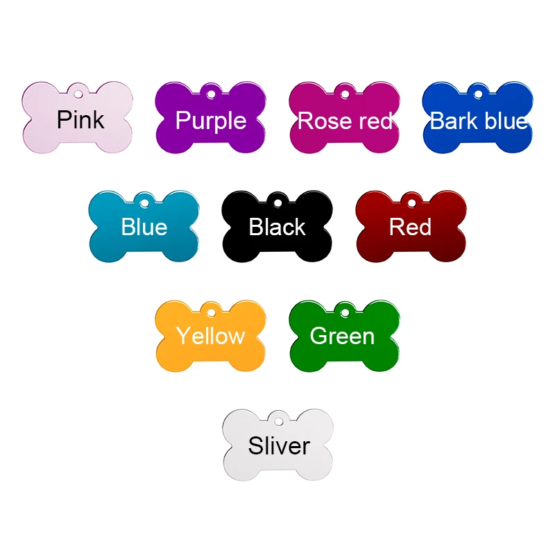 100pcs 10colors Engravable Customize Metal Pet Dog ID Tag Military Bone Personalized Cat Puppy Name for Collar Accessory | Дом и сад