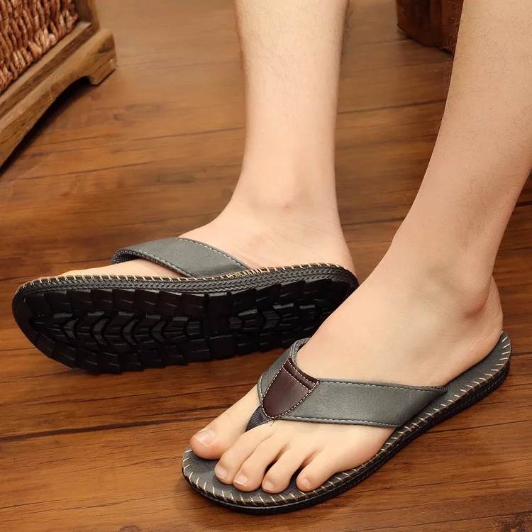 Тапочки из искусственной кожи пляжные вьетнамки Дышащие Модные шлепанцы для