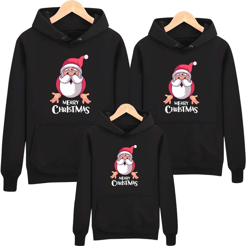

2021 Autumn and Winter Clothes Parent-child Family Suit for A Family of Three Plus Velvet Christmas Hooded Sweater Santa Claus