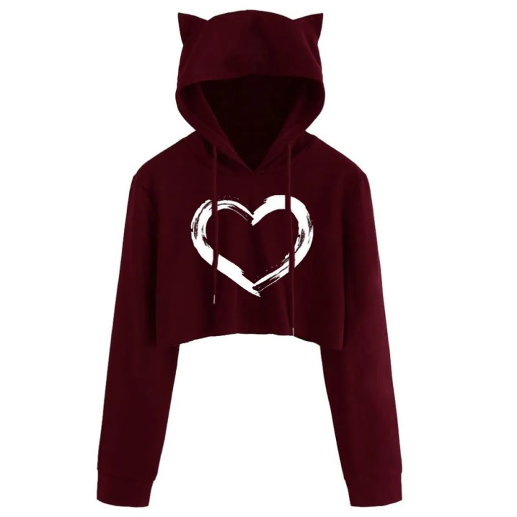 Толстовка с капюшоном для девочек Женская толстовка кошачьими ушками пуловер