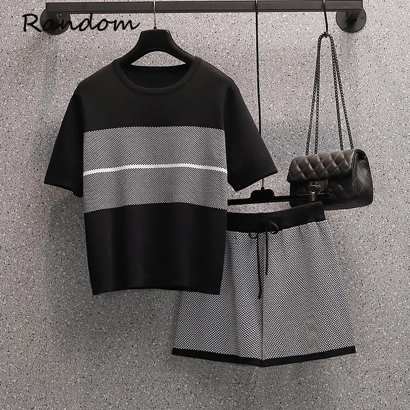 

Спортивная одежда, Женский вязаный свитер большого размера, костюм из топа и коротких брюк, спортивный костюм из двух предметов, комплект в ...