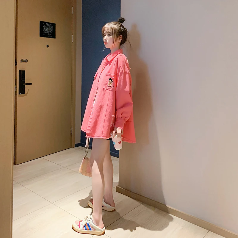 Импортная джинсовая куртка 2020 новые студенческие топы женская Свободная рубашка